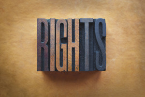The word RIGHTS written in vintage letterpress type.